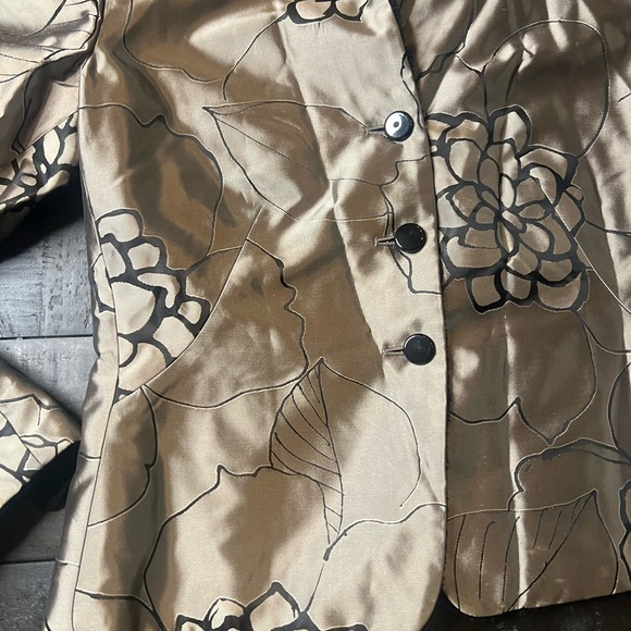 ARMANI COLLEZIONI Gold and Black Floral Print Blazer W Soft Rare Fuzzy Lining - Picture 3 of 11